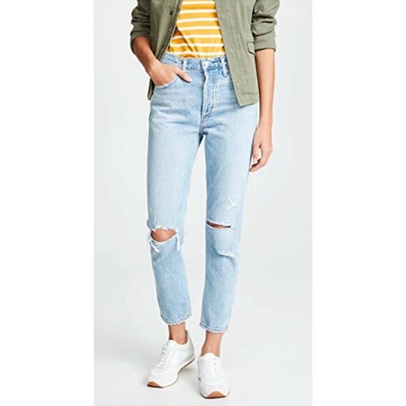 Agolde Jamie Classic High Rise  Distressed Button Fly Jeans Blue SZ 26 - Picture 3 of 16